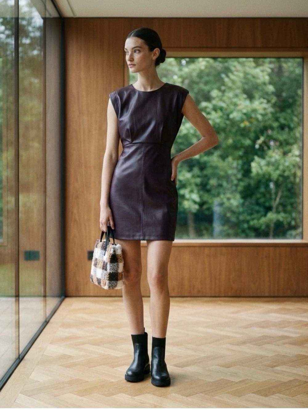 bishop + young Black Faux Leather Cap-Sleeve Mini Dress